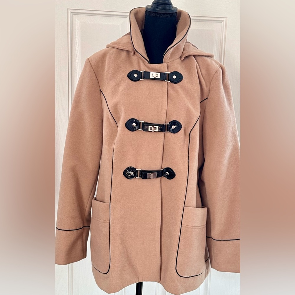 Style & Co, Peacoat in Camel with Black Patent & Nickel closures, XL